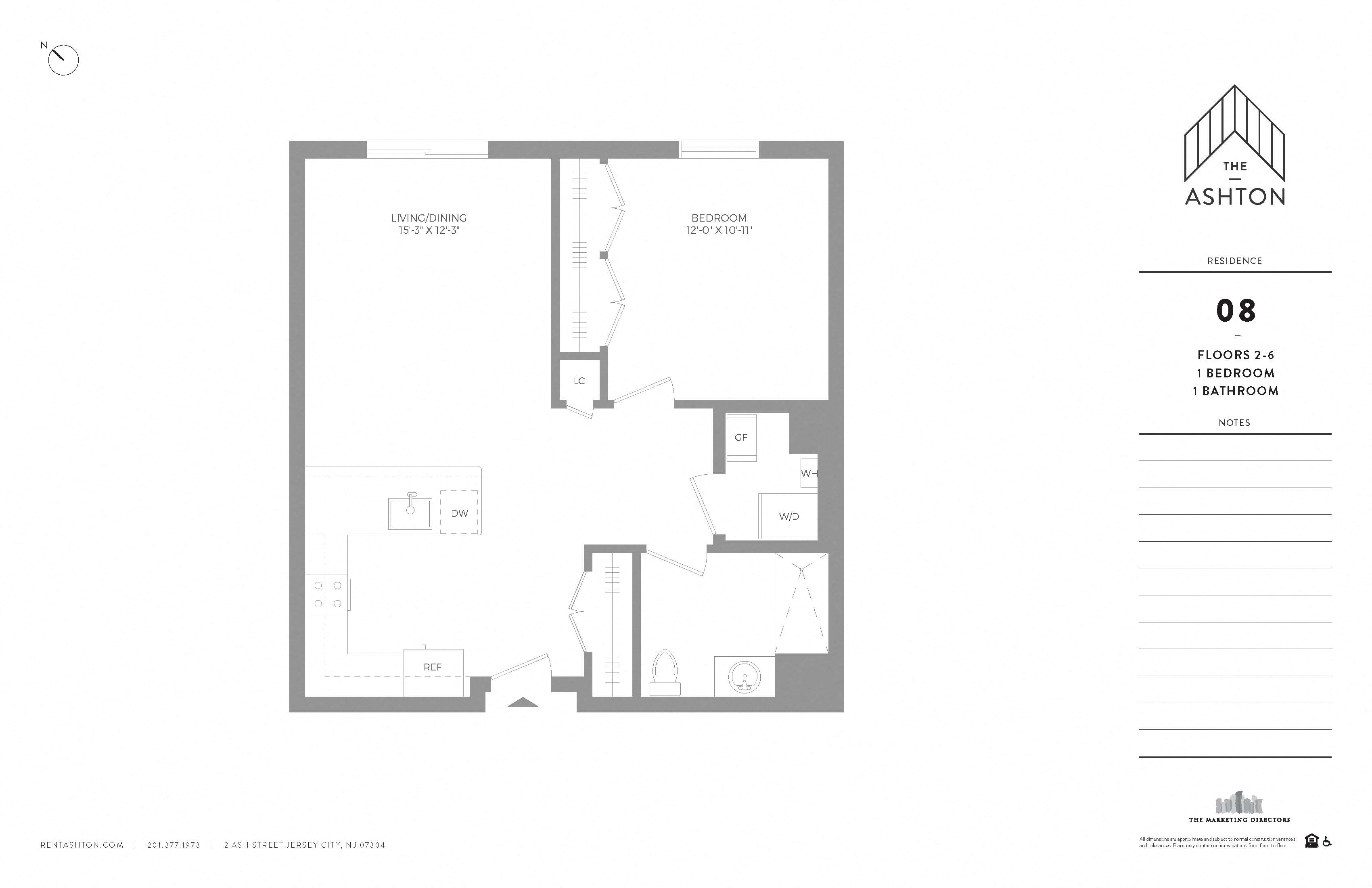 Floor plan for 1 bed, 1 bath, 682 sqft